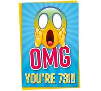 Gift Monster Funny 73rd Birthday Card for Friend, OMG You're 73 Screaming Emoticon, Sister or Brother Birthday Card, Blank Inside