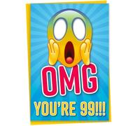 Gift Monster Funny 99th Birthday Card, OMG You're 99 Screaming Emoticon, Blank Inside, A5