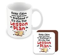 Gift Mug & Coaster for Teachers Keep Calm and Pretend Its On The Lesson Plan - Giftset - Made by MUGGZ in The UK