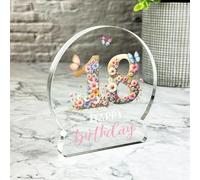 Gift, Plaque, 18th Gift For Birthday Floral Lettering Keepsake Snowglobe Ornament Plaque, Decor Trinket Gift, Acrylic Plaque Ornament Keepsake Gift, Custom Sentimental Gift