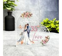 Gift, Plaque, 35th Gift For Wedding Anniversary 35 Years Of Love Coral Keepsake Side Heart Plaque, Decor Trinket Gift, Acrylic Plaque Ornament Keepsake Gift, Custom Sentimental Gift