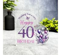 Gift, Plaque, 40th Gift For Birthday Purple Balloons Floral Keepsake Side Heart Ornament Plaque, Decor Trinket Gift, Acrylic Plaque Ornament Keepsake Gift, Custom Sentimental Gift
