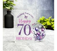 Gift, Plaque, 70th Gift For Birthday Purple Balloons Floral Keepsake Side Heart Ornament Plaque, Decor Trinket Gift, Acrylic Plaque Ornament Keepsake Gift, Custom Sentimental Gift