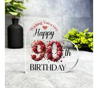 Gift, Plaque, 90th Gift For Birthday Red Roses Keepsake Side Heart Ornament Plaque, Decor Trinket Gift, Acrylic Plaque Ornament Keepsake Gift, Custom Sentimental Gift