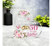 Gift, Plaque, Gold 50th Gift For Wedding Anniversary 50 Years Together Keepsake Side Heart Plaque, Decor Trinket Gift, Acrylic Plaque Ornament Keepsake Gift, Custom Sentimental Gift