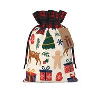 Gift Reindeer Gingerbread Man Christmas Burlap Gift Bags With Drawstring And Tags - Tiny Small Gift Bags For Xmas Candy And Christmas Supplies, Christmas Drawstring Gift Bags 8.3×11.8in