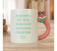 Gift Republic Bookworm Mug - Ceramic Coffee & Tea Mug with Bookworm Handle | Novelty Gift for Readers, Bibliophiles & Book Lovers