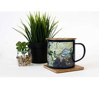 Gift Republic Enamel Mug – World Map Blue – 500 ml Outdoor Camping Metal Cup – Unique Design