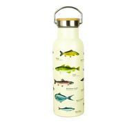 Gift Republic Fish Design Double Walled Flask - Stainless Steel Hot & Cold Water Bottle - 500ml Leakproof BPA-Free with Wood Inlay Lid - Eco-Friendly Bottle for Outdoor Adventures & Fishing