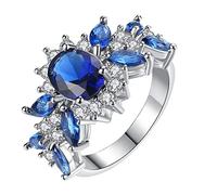 Gift Rings Women's Copper Jewellry Anniversary Zircon Plated Rings Fashion Rings Self Love Heart Ring (Blue, XL)