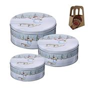 Gift Set Biscuit Tin Metal Tin Set of 3 Snowman Sleigh Christmas with Cute Reindeer Mini Gift Bag