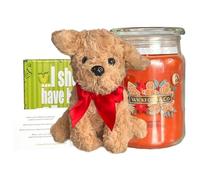 Gift Set for Adults & Families - Gingerbread Candle (95hr Burn) + Plush Teddy Bear + 400 Question Trivia Game - Cosy Festive Gift Bundle for Couples, Friends & Home Decor