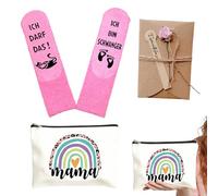 Gift Set for Expectant Mothers - Mama Canvas Makeup Bag, Soft Pink Socks and Rose Greeting Card - Perfect Gift for Pregnancy