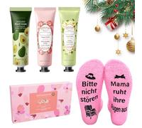Gift Set for Women, Christmas Gift, Mother's Day Women's Gift Set with 3 Hand Creams and 1 Pair of Socks, Christmas Gift Set, Hand Cream Gift Set for Mother's Day, Christmas, Birthday, Winter (Mum)