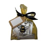 Gift Set - Metallic Bee Coin & ID Purse with Tassel Keyring | Embroidered Bee Design | Compact Zipped Purse with ID Window | Ribbon Tied with Blank Kraft Tag | Gift for Her (Silver)