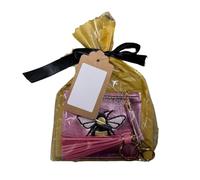 Gift Set - Metallic Bee Coin & ID Purse with Tassel Keyring | Embroidered Bee Design | Compact Zipped Purse with ID Window | Ribbon Tied with Blank Kraft Tag | Gift for Her (Pink)