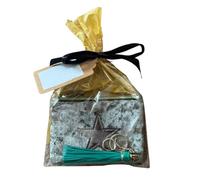 Gift Set - Metallic Star Purse & Tassel Keyring - Soft Touch Velvet Purse with Sparkly Star Design & Star Zip Pull - Cellophane Wrapped with Ribbon & Blank Gift Tag (Green)