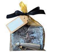 Gift Set - Metallic Star Purse & Tassel Keyring - Soft Touch Velvet Purse with Sparkly Star Design & Star Zip Pull - Cellophane Wrapped with Ribbon & Blank Gift Tag (Blue)