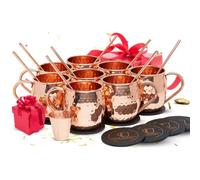 [Gift Set] Mule Science Moscow Mule Mugs Set of 8 (16oz) | Solid Barrel 100% Copper Mugs Set w/ 8 Straws, 8 Coasters & 1 Shot Glass | Handcrafted Tarnish-Resistant Food Grade Lacquer Coat