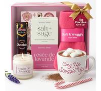 Gift Set with Mug, Lavender Scented Candle, Pink Socks, Hot Chocolate Sachet, Best Wishes Card - Eye Catching and Unique Gift Set for Family and Friends