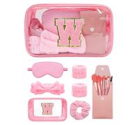 Gift Sets for Women, Initial Clear Makeup Bag with Makeup Brush Set Bachelorette Party Favors, Spa Kit with Skincare Headbands Wrist Bands Sleepover Party Supplies Favors for Teen Girls Bridesmaid,