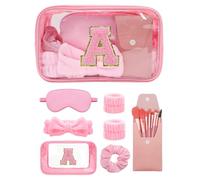Gift Sets for Women, Initial Clear Makeup Bag with Makeup Brush Set Bachelorette Party Favors, Spa Kit with Skincare Headbands Wrist Bands Sleepover Party Supplies Favors for Teen Girls Bridesmaid,