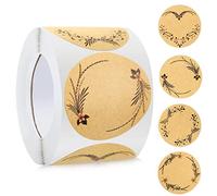 Gift Stickers, Pack of 500 Kraft Paper Stickers, Labels Self-Adhesive 5 cm, Jam Jar Stickers for Labelling, Round Gift Stickers, Handmade, Labels for Kitchen, Gift Bags, Wedding