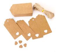 Gift Tags with Heart 50 Pcs Brown Kraft Paper Tags with String 4.5cm x 9cm Blank Paper Tags for Wedding Holiday Gift Wrapping Birthday Party Crafts DIY Arts Hang Tags (50, Brown)