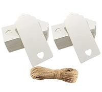Gift Tags with String Kraft Paper Card 100pcs 9x4cm Luggage tag (White - Heart)