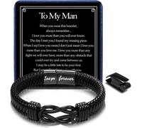 Gift to Men Husband Boyfriend Leather Bracelet for Men Boys Adjustable Black Lea