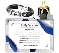 Gift To My Son/Grandson/Husband Mens bracelets,Mens leather bracelet With Stainless Steel Magnetic Clasp Leather Bracelet for Men Gift for Him Set With Message Card Birthday Christmas (To My Grandson)