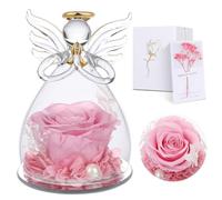 Gift Woman -Eternal Rose Angel, Gifts for Grandma Mom Girls, Preserved Natural Flower in Glass Dome, Angels Figures for Home, Birthday Gifts for Women Mother's Day