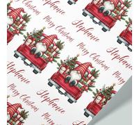 Gift Wrap 4 U Personalised Christmas Gnome Wrapping Paper - Custom Name Gift Wrap Roll - 61cm Wide - Red Gnome in Truck Design - Matte Finish - Recyclable Christmas Wrapping Paper