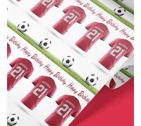 Gift Wrap 4 U Red & Black football jersey Personalised Gift Wrap | Personalised Football Wrapping Paper | Rolls - 61cm Width | Red Devils present idea | Birthday Wrapping paper (Red & Black, 5m)
