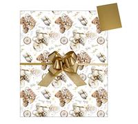 Gift wrap Baby Shower Teddy Bear Pack, 2 Wrapping Paper Sheets 2 Gold Tags 2 Gold Pull Bows. Packaged in an A4 Boarded Envelope for Protection.