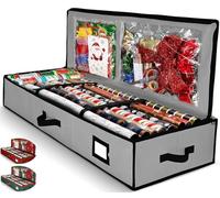 Gift Wrap Organizer, Christmas Wrapping Paper Storage Bag w/Useful Pockets for Xmas Accessories, Fits Upto 24 Rolls, Underbed Storage for Holiday Decorations, Large Capacity Storage Box