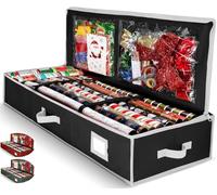 Gift Wrap Organizer, Christmas Wrapping Paper Storage Bag w/Useful Pockets for Xmas Accessories, Fits upto 24 Rolls, Underbed Storage for Holiday Decorations, Large Capacity Storage Box