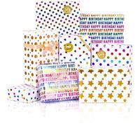 Gift Wrapping Paper, 6 Sheets Metallic Foil Wrapping Paper Set Multicolor Heart Star Happy Birthday Wrapping Paper Sheets for Women Men, Gift Wrapping Paper for Birthday Wedding, 50X70CM