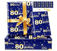 Gift Wrapping Paper 80th Birthday Wrapping Paper for Men Navy Blue Gold Gift Wrap Set with 70th Birthday Paper wrapping Ribbons Tags Matches Blue Happy Birthday Decorations for Dad Grandad Husband