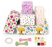 Gift Wrapping Paper, Birthday Wrapping Paper 5 Sheets Recyclable Gift Wrap with 1 Gift Sticker & 1 Double-Side Tape, 2 Kraft String, Eco Present Gift Wrapping Paper for Women, Men, Girl, Boy