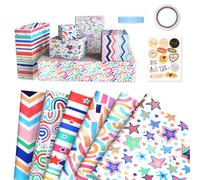 Gift Wrapping Paper, Birthday Wrapping Paper Gift Wrap Set 6 Sheets Recyclable Kraft Wrapping Paper with Ribbon, Sticker For Party Gifts, Christmas, Birthday, DIY, ECO Present Decorations