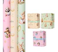 Gift Wrapping Paper Roll for Birthday : 3 Rolls 43cm x 3M Animal Pattern Wrapping Paper for Easter Birthday Gift Wrapping
