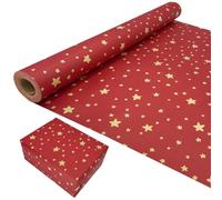 Gift Wrapping Paper Roll for Birthday, 43cm x 15M Red Wrapping Paper with Star Design Recyclable Kraft Wrapping Paper for Birthday, Wedding, Party Gift Decoration