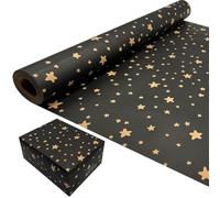 Gift Wrapping Paper Roll for Birthday: Black Wrapping Paper with Star Design Recyclable Kraft Wrapping Paper 43cm x 15M