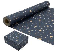 Gift Wrapping Paper Roll for Birthday: Blue Wrapping Paper with Star Design Recyclable Kraft Wrapping Paper 43cm x 15M