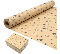 Gift Wrapping Paper Roll for Birthday: Kraft Paper with Blue Star Festive Pattern Recyclable Wrapping Paper 43cm x 15M