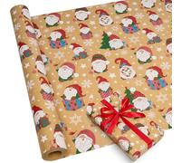 Gift Wrapping Paper Roll for Christmas, 15M x 43cm Recyclable Kraft Wrapping Paper Santa Claus Pattern for Christmas Party Decoration