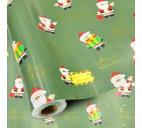 Gift Wrapping Paper Roll for Christmas: 15M x 43cm Wrapping Paper Green Paper with Santa Claus
