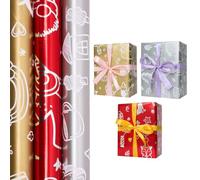 Gift Wrapping Paper Roll for Christmas, 3 Rolls 43cm*3M Metallic Foil Wrapping Paper for Christmas, Birthday, Festival Party Gift Decoration