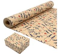 Gift Wrapping Paper Roll for Christmas: Kraft Paper with Blue Elk Festive Design Recyclable Wrapping Paper 43cm x 15M